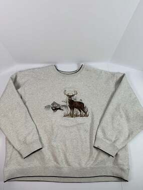 Croft & Barrow Embroidered Deer Wildlife Crewneck Sweatshirt Gray Men's XL